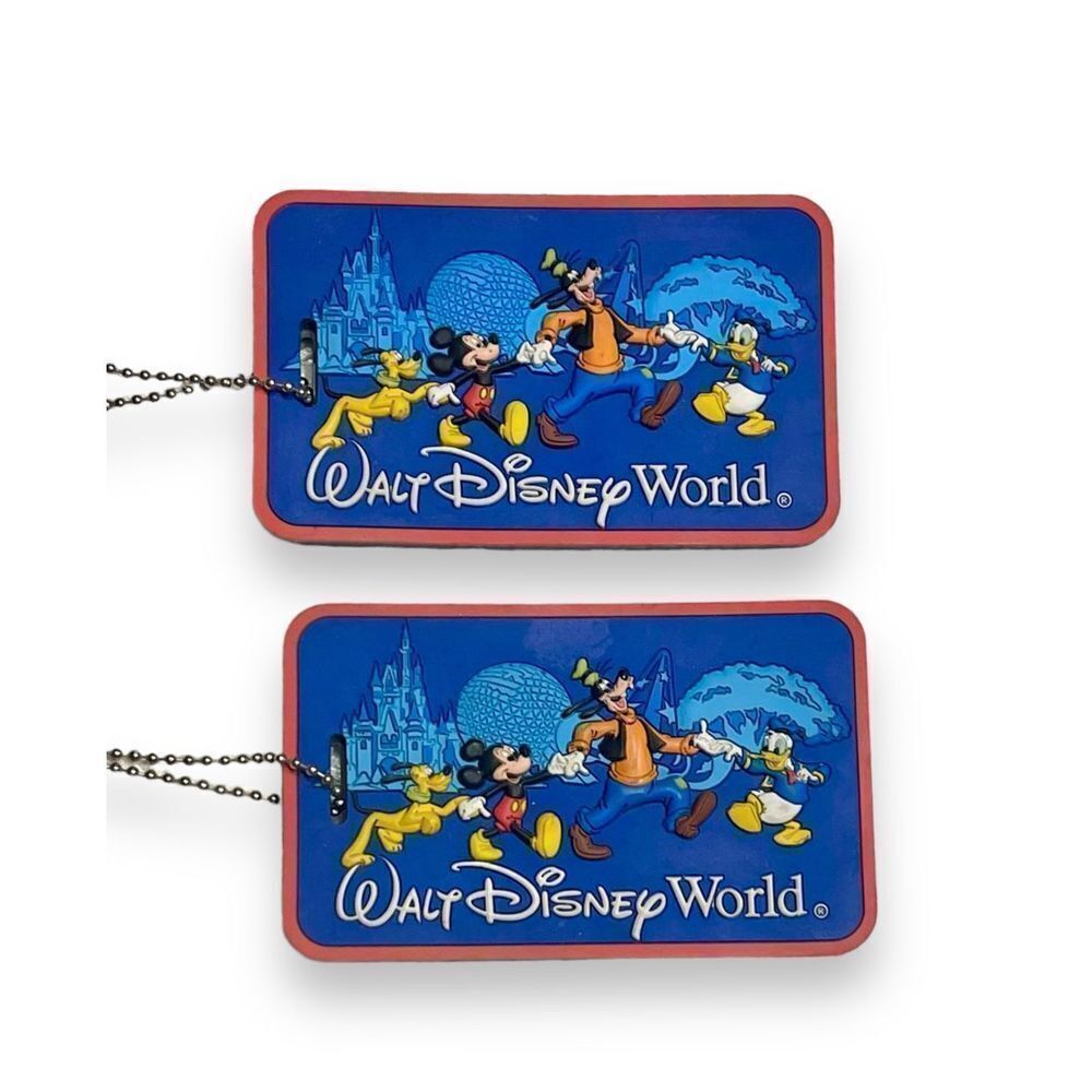 Vintage Disney Luggage Tags Set Of 2 Mickey Donald Duck Goofy Travel Suitcase